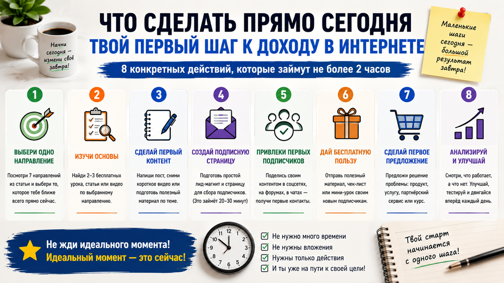 С чего начать зарабатывать в Интернете новичку в 2026 году: 7 рабочих направлений и план на первые 48 часов